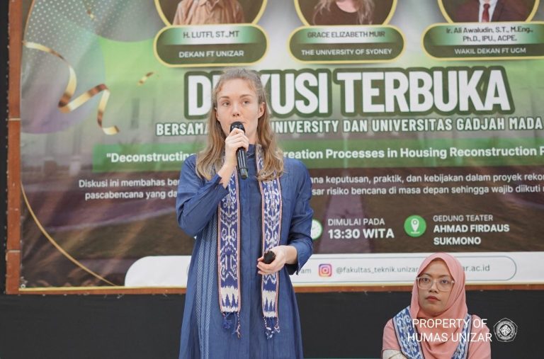 Kolaborasi Internasional: UNIZAR Gelar Diskusi Terbuka Bersama Sydney University dan UGM Bahas Risiko Bencana dalam Rekonstruksi Perumahan